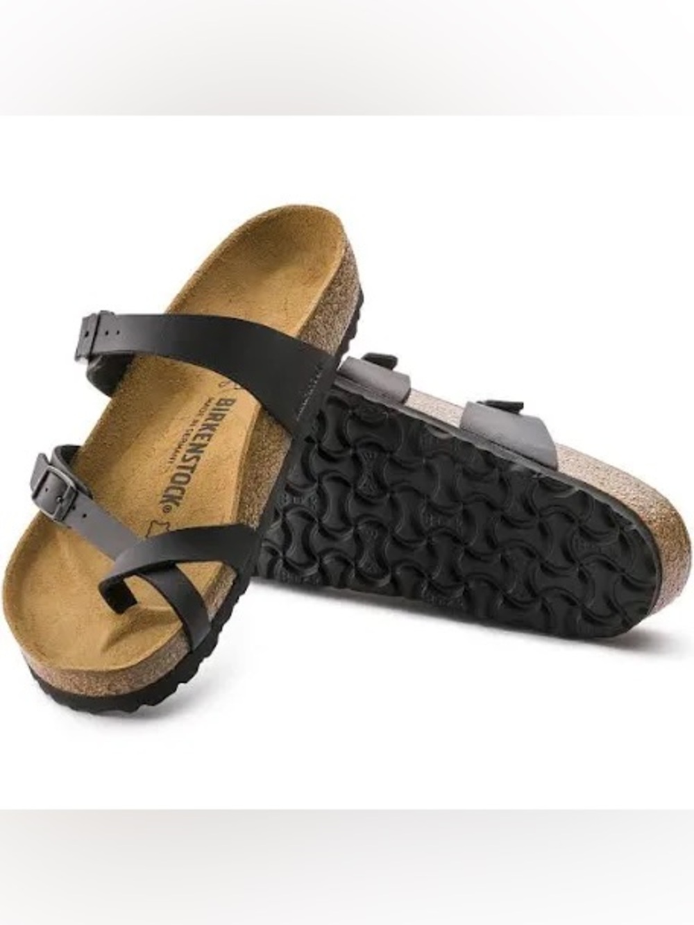 New!!Birkenstock Women's Black Two-Strap Cork Footbed Sandal